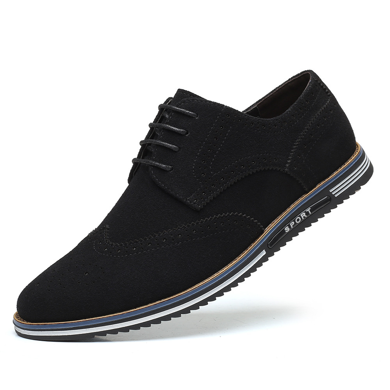 Euro Step Brogue Trendy Casual Large Size Suede Low-top Anti-Slip Leather British Style Men's Shoes Versatile_voghion.com