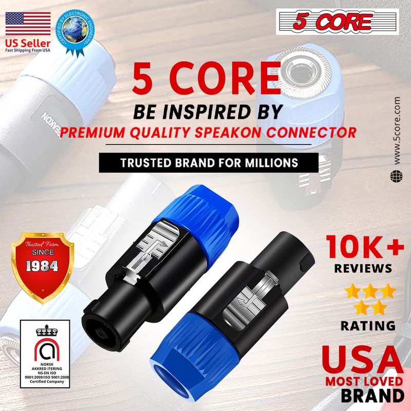 5 Core 4 Pole Speakon Connector 6 Pieces with Twist Lock Audio Jack Male Plug – Loud Speaker to Amplifier Plug - 4 Conductor Speak-On Cable Adapter Re_voghion.com