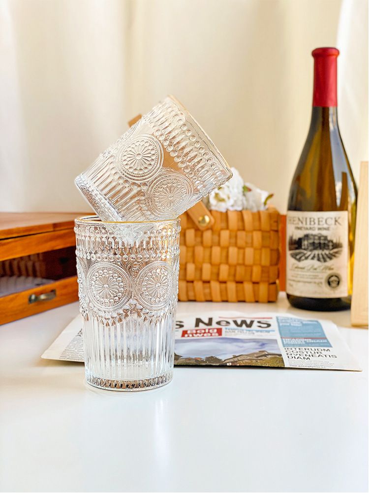 Sunflower Glass Mug With Gold Trim – Hand-Carved Borosilicate Cup For Coffee & Tea, Heat-Resistant & Gift-Ready (350ml, Office/Home Use)_voghion.com