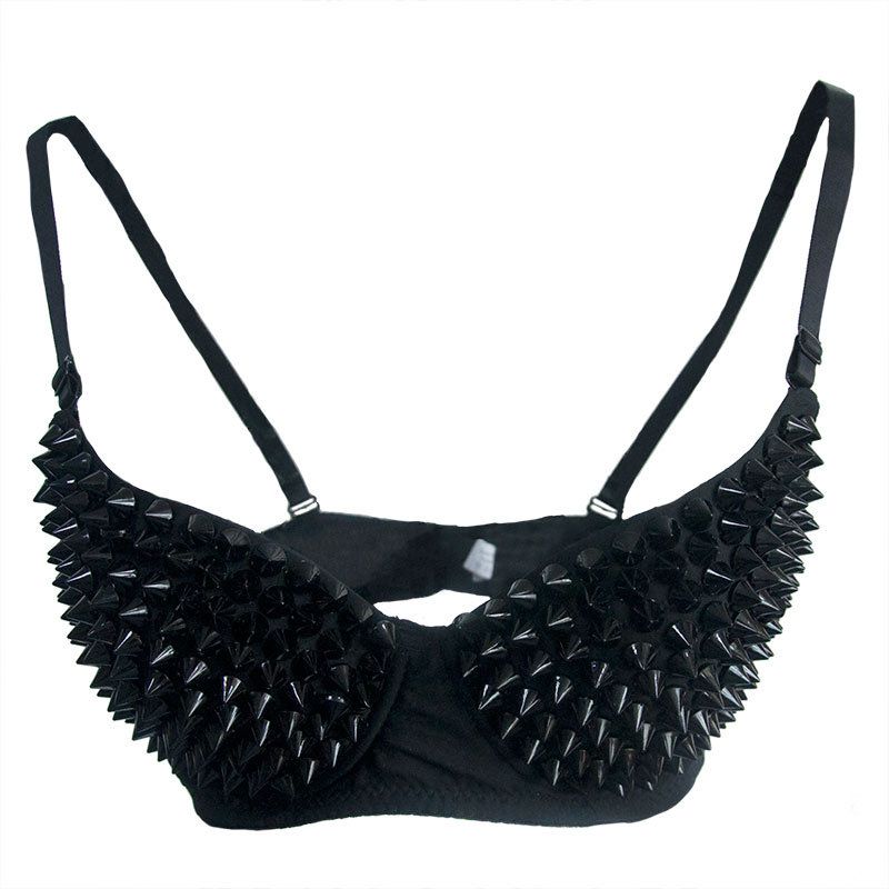 Reggiseno sexy e divertente fatto a mano con perline, stile punk, da ballo del ventre, con rivetti dorati, da discoteca_voghion.com