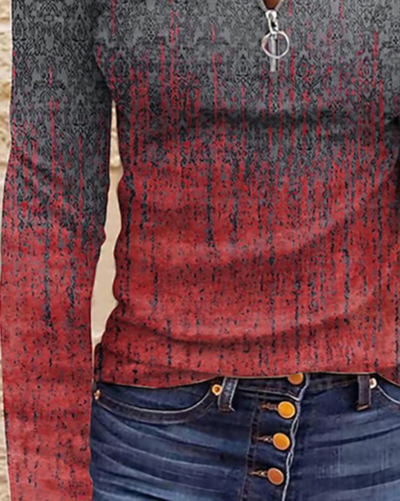 Abbigliamento da donna Top basic quotidiano per il fine settimana a maniche lunghe stampato con cerniera slim fit_voghion.com