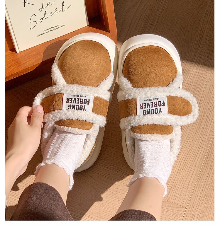 Retro Velcro All-inclusive Heel Cotton-padded Women's Autumn And Winter Cotton Slippers Indoor Home Non-slip Warm_voghion.com