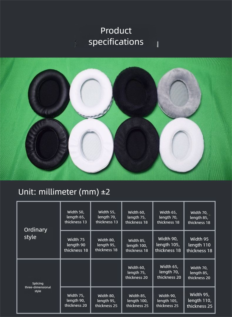 Black Leather Oval Round Universal Splicing Ear Over-Ear Earpads Replacement Headphone Covers Internet Cafe Solid Color_voghion.com