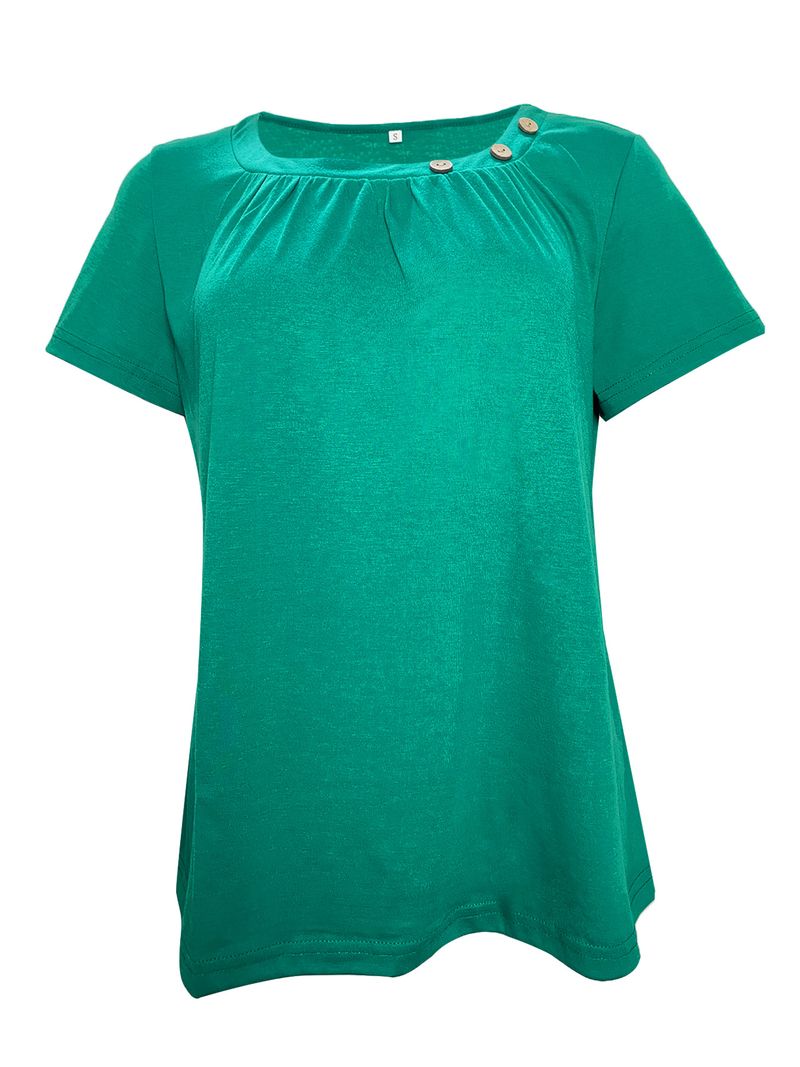 2023 Niu Xin Fashion Top da donna a maniche corte tinta unita con tre bottoni_voghion.com