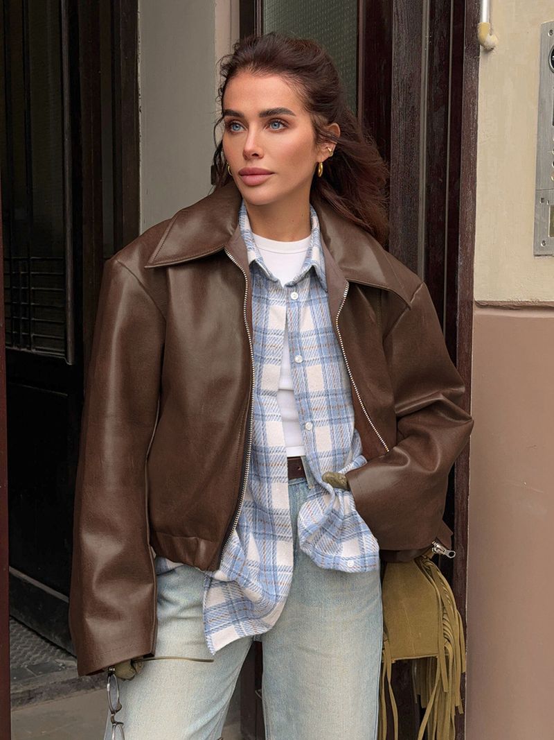 Damenbekleidung Neue Lederjacke im Retro-Motorradstil für Damen Modetemperament Pu-Lederjacke für Damen_voghion.com