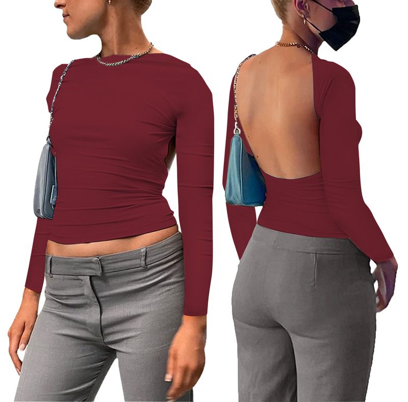 Roupas femininas novas blusas reversíveis de cor sólida_voghion.com