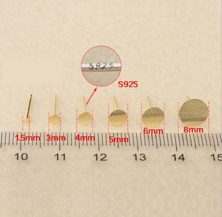 S925 Sterling Silver Earrings Posts Ear Stud Flat Pin With Backs DIY Findings_voghion.com