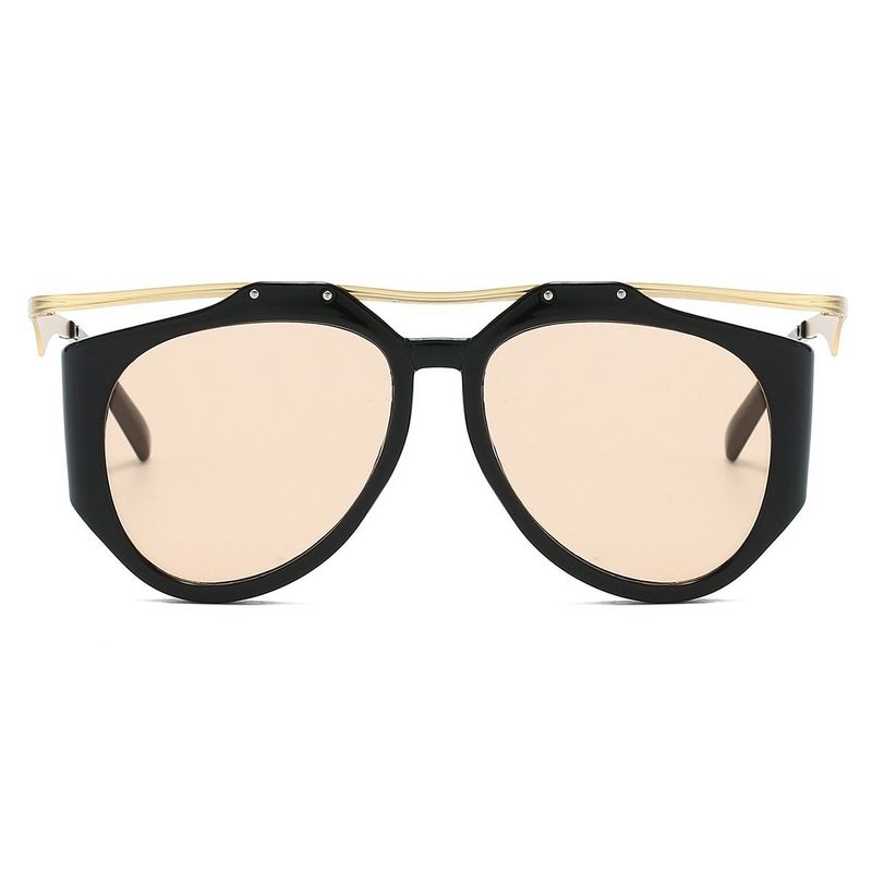 Occhiali da sole ovali di tendenza da donna, occhiali da sole in metallo con gambe antiriflesso_voghion.com