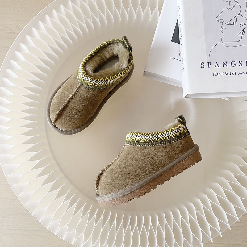 Botas de inverno quentes para crianças, calçados infantis estilo étnico, botas de neve infantis, forro de lã, grossos, antiderrapantes, sapatos curtos de algodão para neve_voghion.com