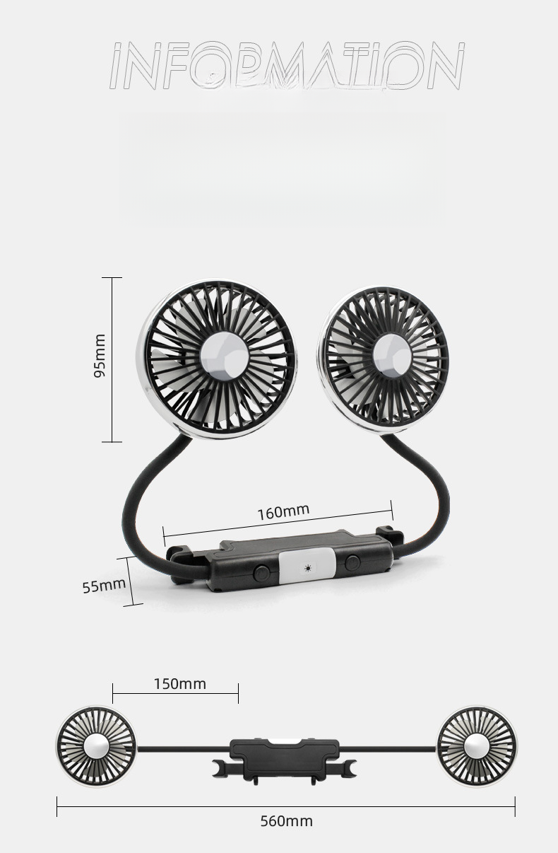 Flash F310 Dual-Head Lighted Hose Seat Fan Creative Practical Multi-Angle Car Interior Use_voghion.com