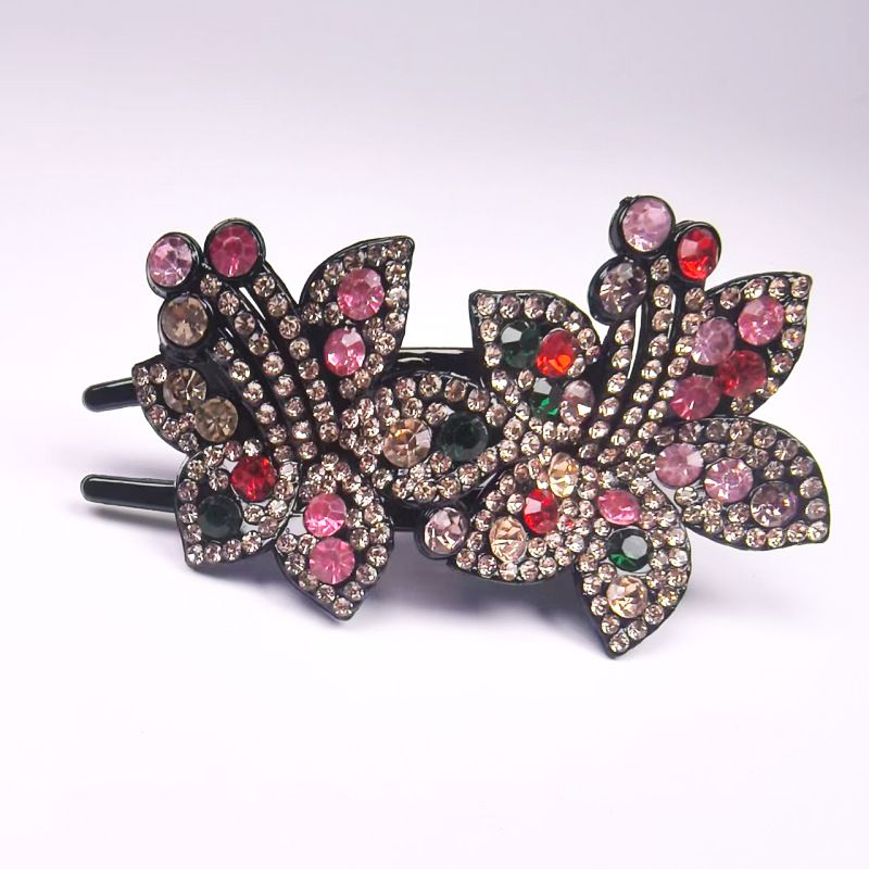 Large Double-Flower Claw Clips, Premium Duckbill Hair Clips For Back Of Head, Handmade Rhinestone Hairpins, Women's Hair Accessories_voghion.com