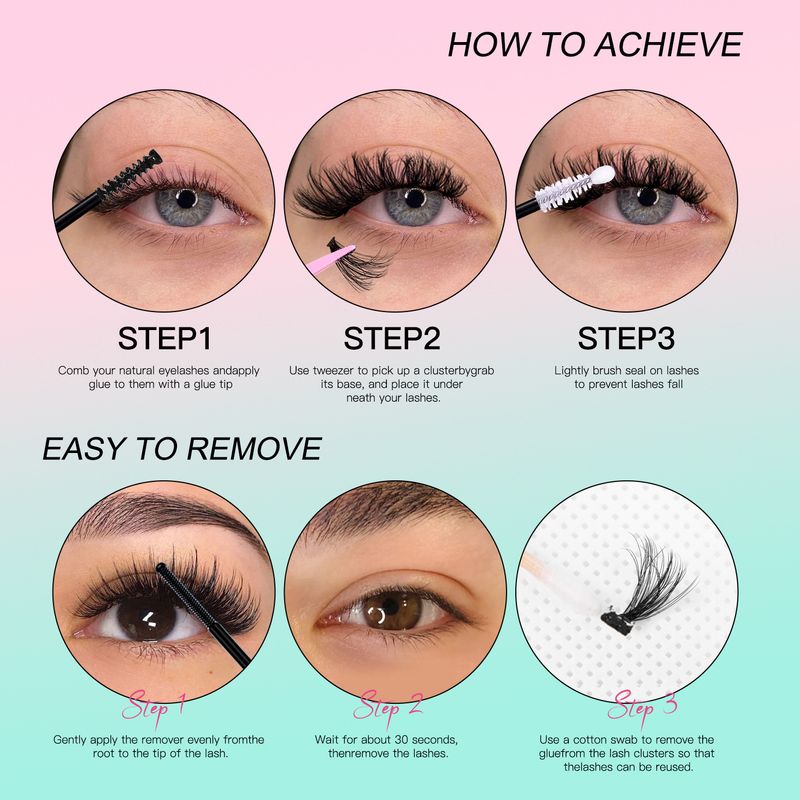 Großes Set mit segmentierten falschen Wimpern, gemischte untere Wimpern und natürliche einzelne Wimpernbüschel zum Selbermachen_voghion.com
