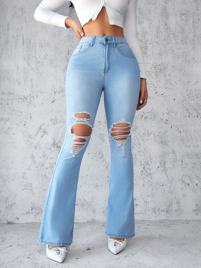 Ripped Jeans Femininity Commuting Legs Long Flared Pants_voghion.com