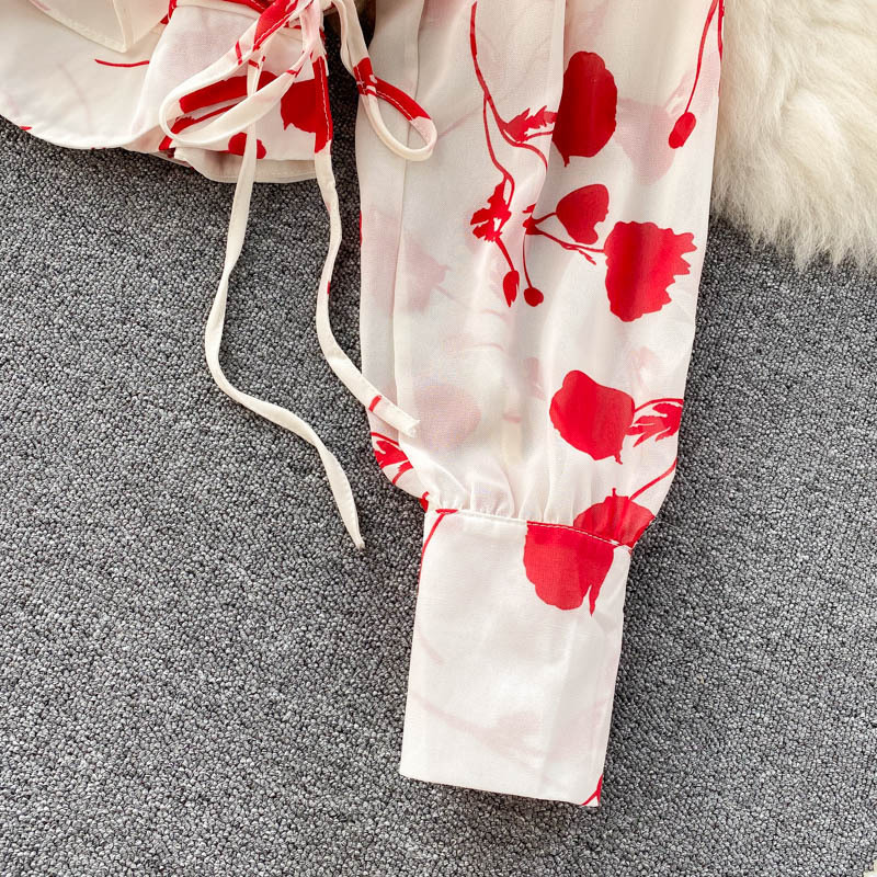 Chemise courte en mousseline de soie imprimée de style resort pour femmes, avec jupe fendue à bords d'oreilles funky, ensemble deux pièces tendance_voghion.com
