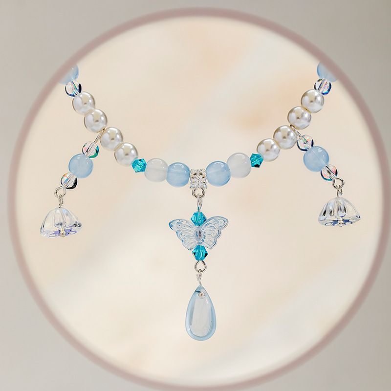 Chinese New Hanfu With Lake Blue Ancient Style Accessories, Tassel Pearl Soft Necklace (TB14.9)_voghion.com