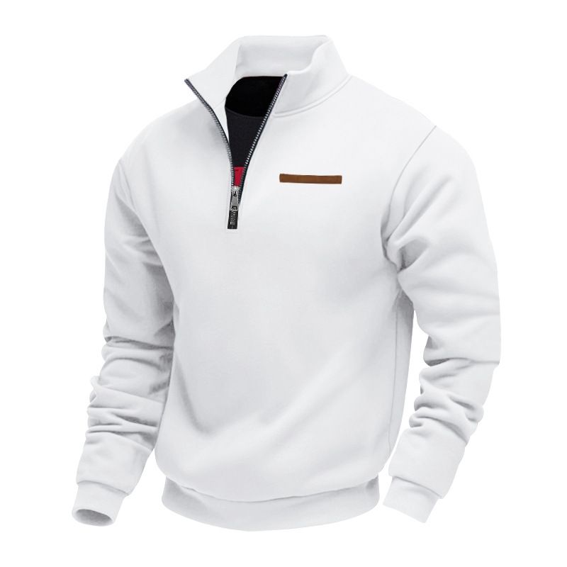 Large Size Spring And Autumn Fleece Half Zip Loose Stand Collar Pullover Solid Color Casual Sweatshirt For Men_voghion.com
