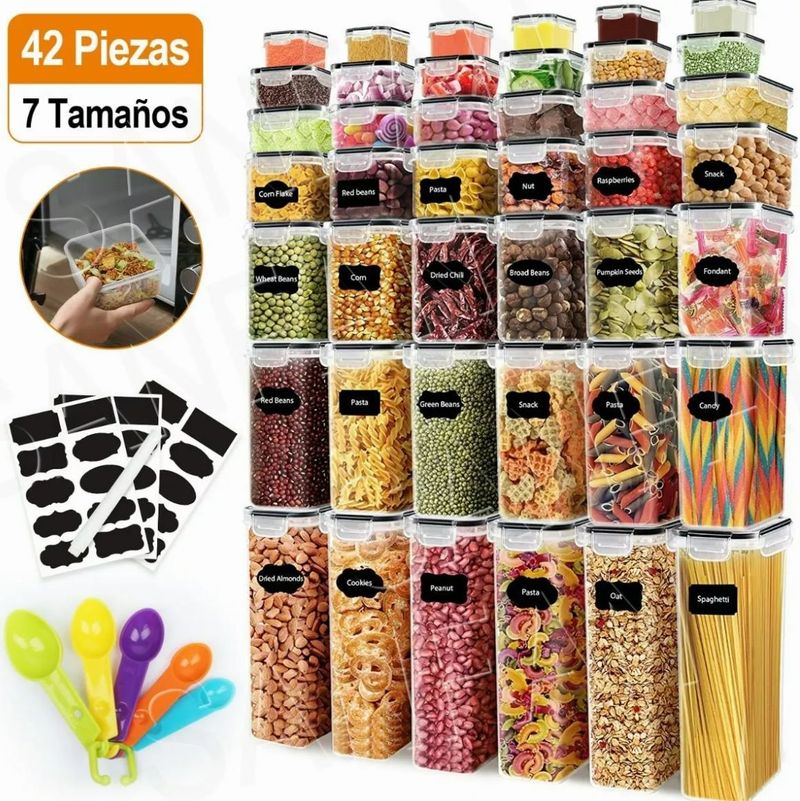 42-Piece BPA-Free Plastic Food Storage Container Set – Airtight Stackable Pantry Organizers For Dry Goods, Spices & Coffee_voghion.com