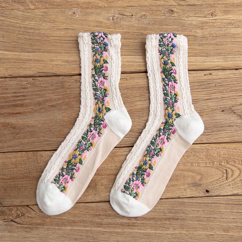 2025d 2024 Nieuwe Mid-Calf Lente Zomer Etnische Stijl Bloemen Damessokken_voghion.com