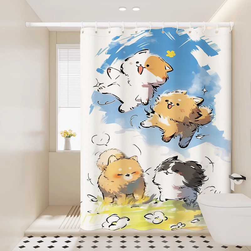 Tenda da doccia con motivo a cuccioli, stile cartoon, impermeabile, per porta, finestra, bagno_voghion.com