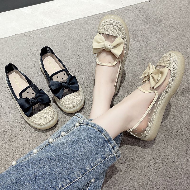 Single Shoes Women's Spring One-pedal Flat Shoes Loafer Fisherman Shoes Thick-soled Breathable Mesh Beanie Shoes_voghion.com