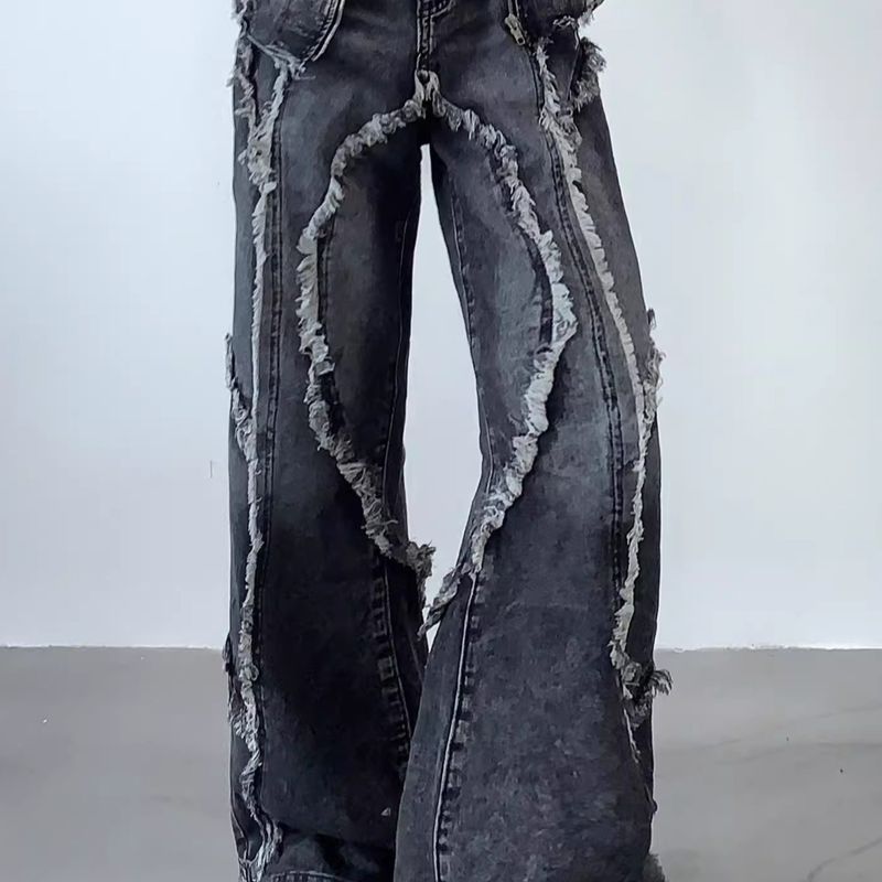 Herrenbekleidung New Style Niche Tie Dye Washed Old Denim Anzug Raw Edge Stitching Flared Jeans Jacke Trend_voghion.com