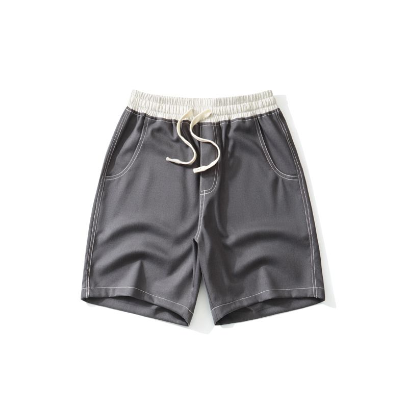 Pantaloni casual da uomo a cinque punti, larghi, di media lunghezza, con design a blocchi di colore, in lino leggero da 390 g, di alta qualità, trasmissione in diretta_voghion.com