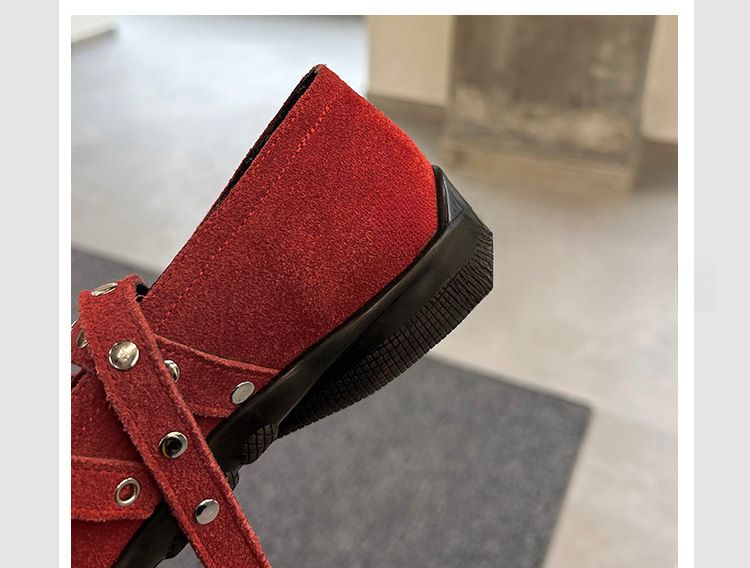 Cross Strap Buckle Women's 2025 Spring Summer New Red Bow Loafers Socks Mary Jane Ballet Women's Shoes_voghion.com