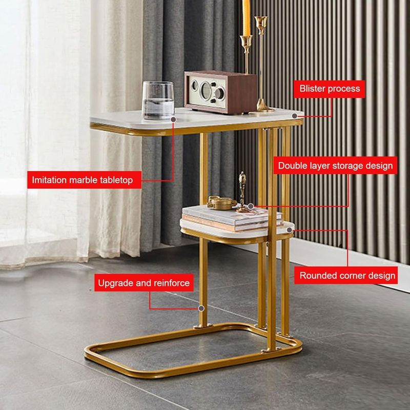 C-Shaped End Table, End Table For Couch, Table For Couch, C Shaped Side Table With Storage Shelf, Use For Couch And Bed, Small Spaces, Living Room, Bedroom_voghion.com