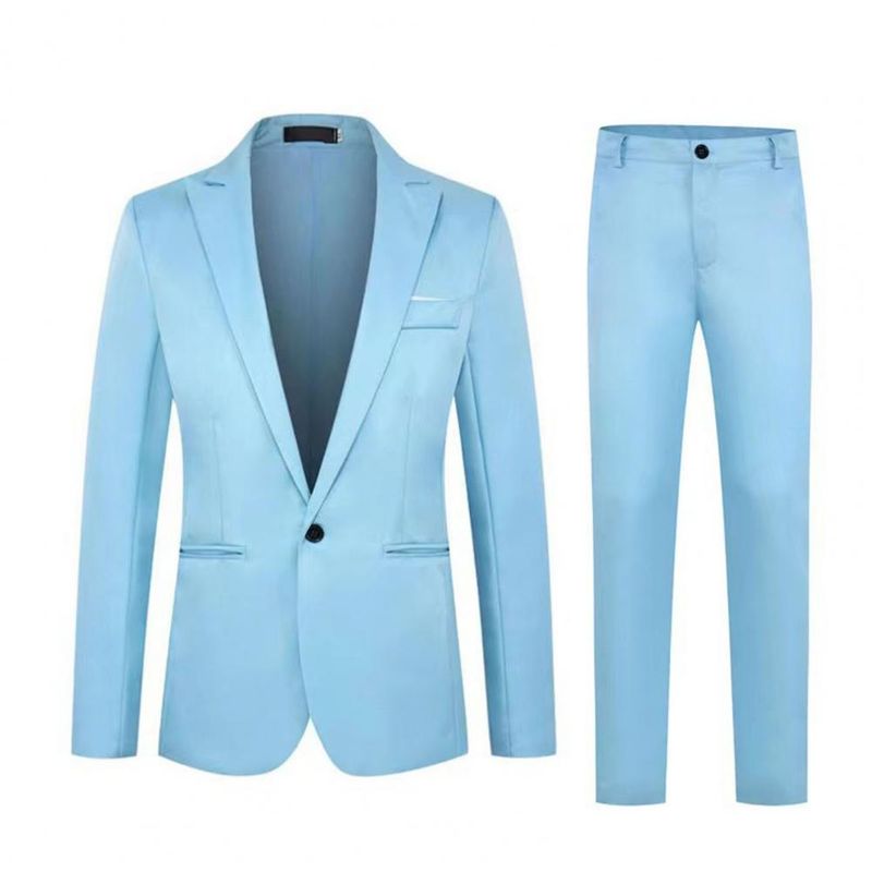 2 Teile/satz Männer Frühling Herbst Einfarbig Business Anzug Revers Ärmel Taschen Single Button Blazer Slim Fit Lange Hosen Set_voghion.com