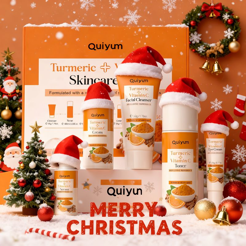 Set curcuma e vitamina C, 5 in 1 con detergente, siero, crema contorno occhi, tonico, kit per la cura del viso da donna, set regalo per la cura della pelle_voghion.com