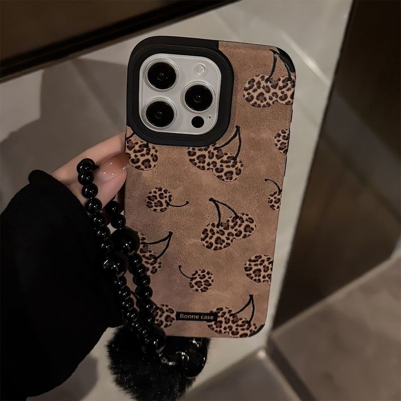 Unbeatable Quality Sweet Cool Leopard Pattern Cherry Iphone16 Mobile Phone Shell For IPhone 15promax Suede 14 Stuffed Rope 13 Soft_voghion.com