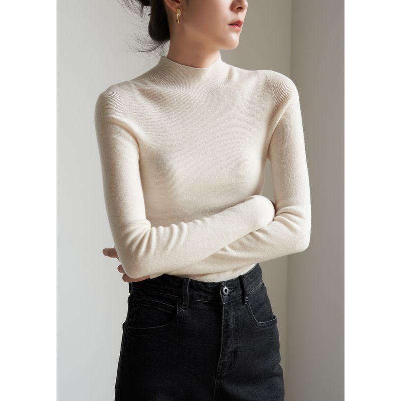 SS STUDIO Nahtloser Einteiliger Pendel-Eleganter Halbrollkragen-Wollstrickpullover Für Damen Herbst Winter Basishemd_voghion.com