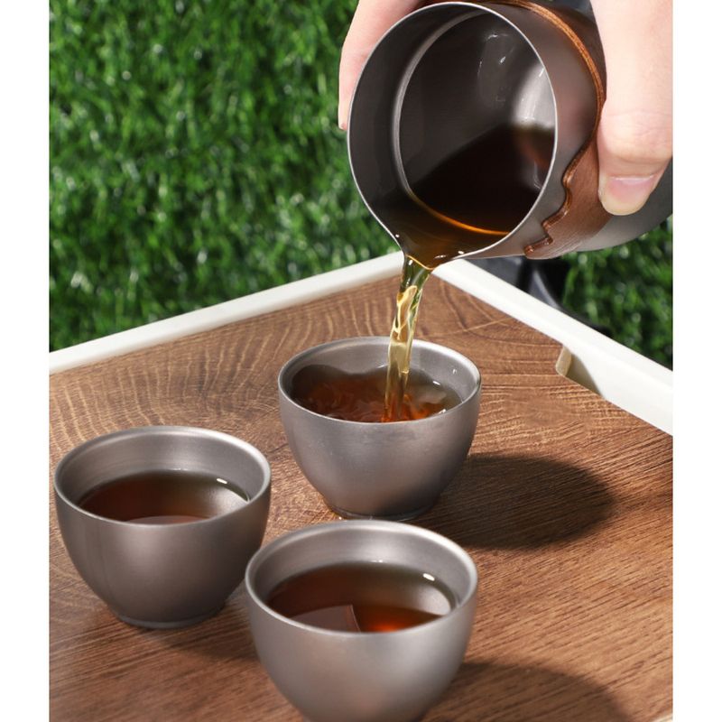 Ensemble en titane pur, camping en plein air, tasse à double couche, théière, théière à filtre portable_voghion.com
