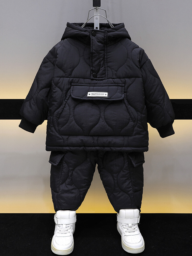 Kinderkleidung Jungen Baumwollanzug Winter neuer Stil Kinder einfarbig dicker Baumwollmantel zweiteiliger Anzug Baby Winter Baumwollmantel_voghion.com