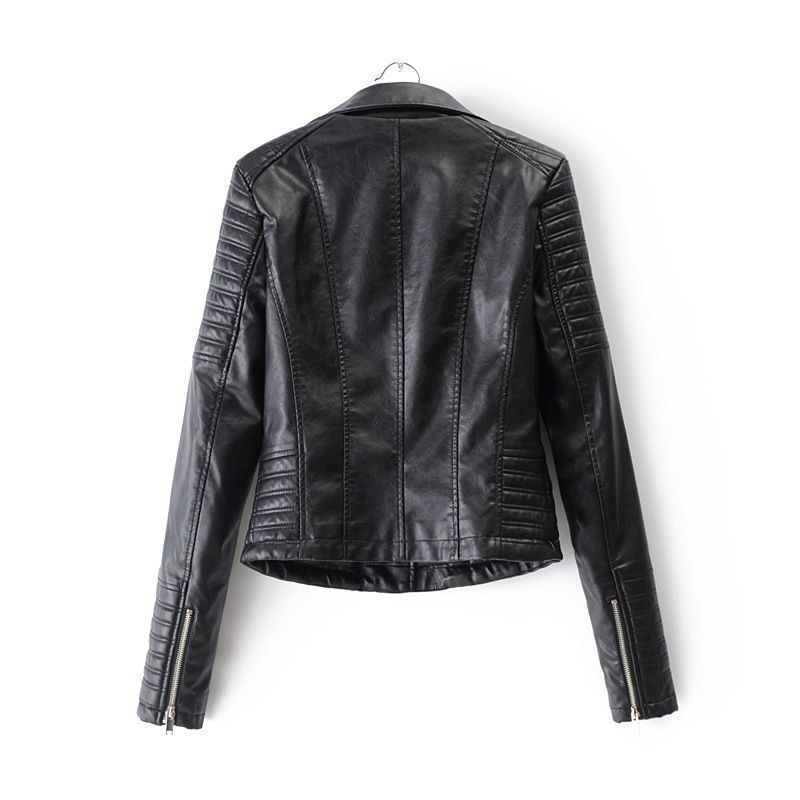 Giacca da motociclista in pelle PU con colletto rovesciato, stile primavera e autunno, taglie forti, da donna_voghion.com
