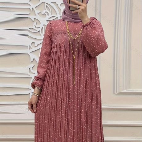 Abbigliamento da donna Nuovo chiffon a pois con cintura Abito musulmano alla moda ed elegante_voghion.com
