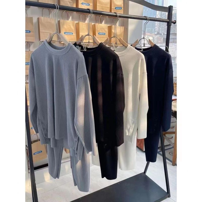 Autumn Winter New Fashion Trend Unisex Fashionable Striped Set Handsome Tall Slimming Draped Casual Outfit_voghion.com