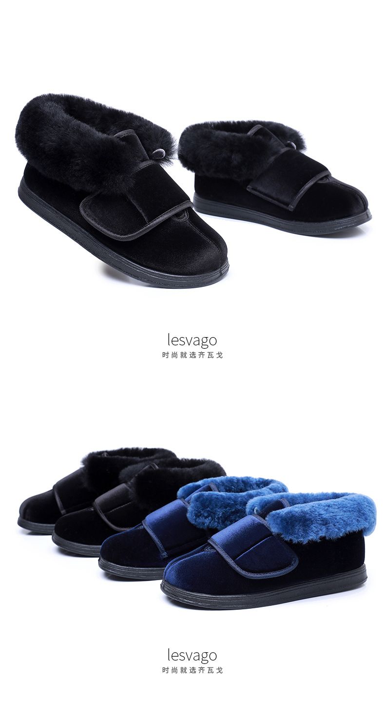 Lesvago, nuove scarpe basse in cotone caldo invernale, allargate e ispessite con colletto in vera pelliccia, velluto dal temperamento nobile_voghion.com