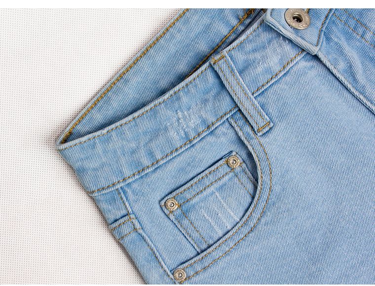 Vêtements pour femmes, pantalon en denim extensible slim taille haute, jean slim délavé de couleur unie_voghion.com