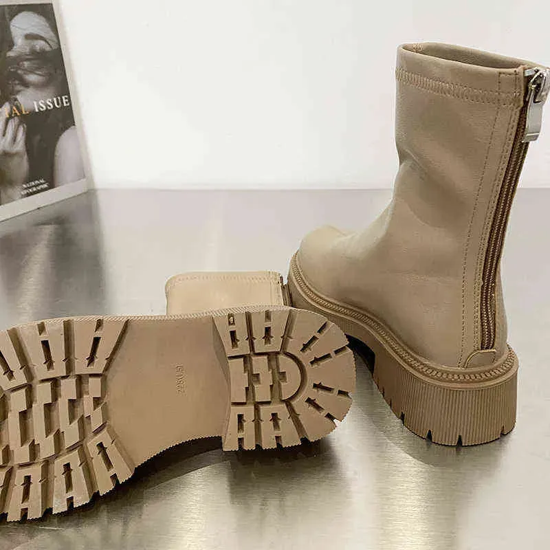 Damen Gummistiefel - Damen Winterschuhe mit niedrigen Absätzen Booties Runde Zehen Regen 2021 Mittlere Waden Herbst Damenstiefel Y1105_voghion.com