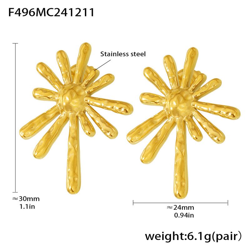 Orecchini da donna in acciaio inossidabile placcato oro 18 carati, a forma di sole, geometrici, leggeri, di lusso, alla moda, da indossare ogni giorno_voghion.com