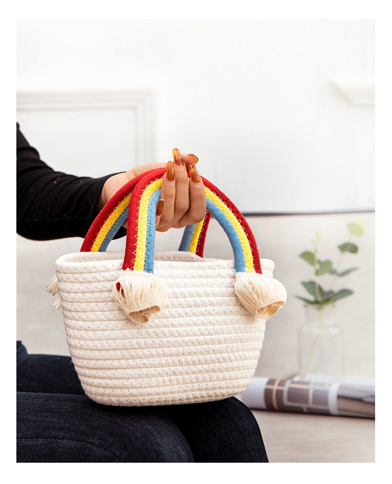 Damentaschen Regenbogen handgehaltene Strohtasche Baumwollseil neuer handgemachter Korb Meer Urlaub Strand Handtasche süß alles passt_voghion.com