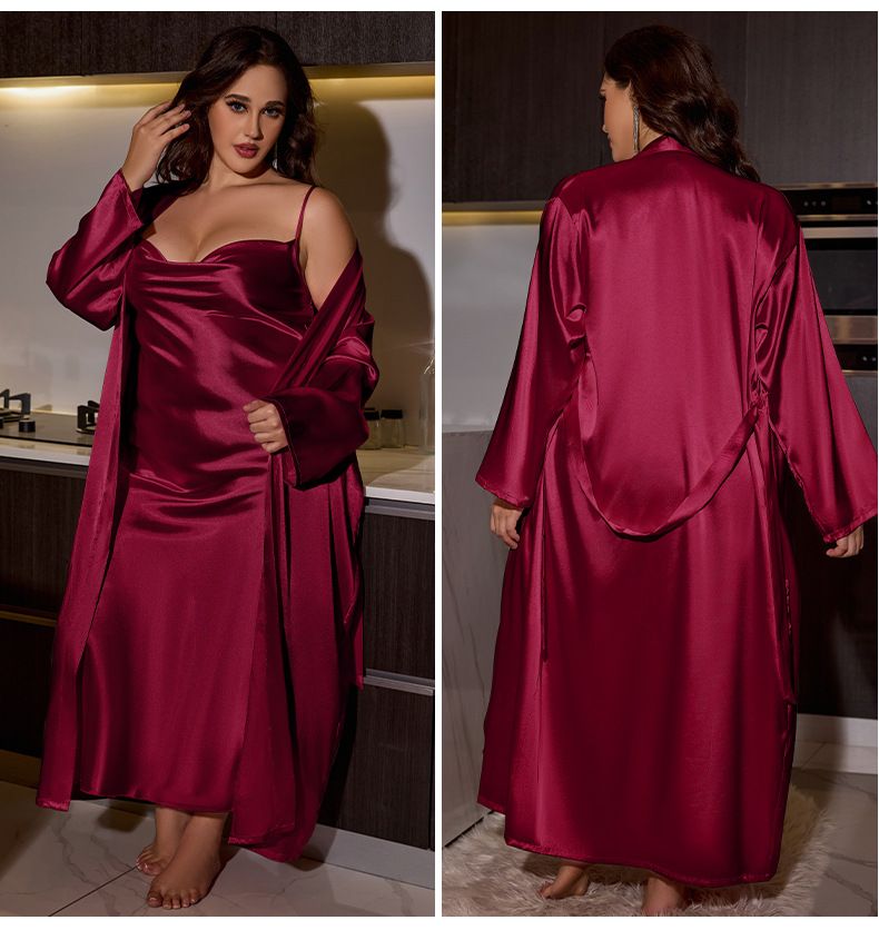 Damen Nachtwäsche mit langen Hosenträgern, langes Nachthemd, Anzug für Damen, große Größe, sexy, bequem, langärmelig, Heimkleidung Wp22018_voghion.com