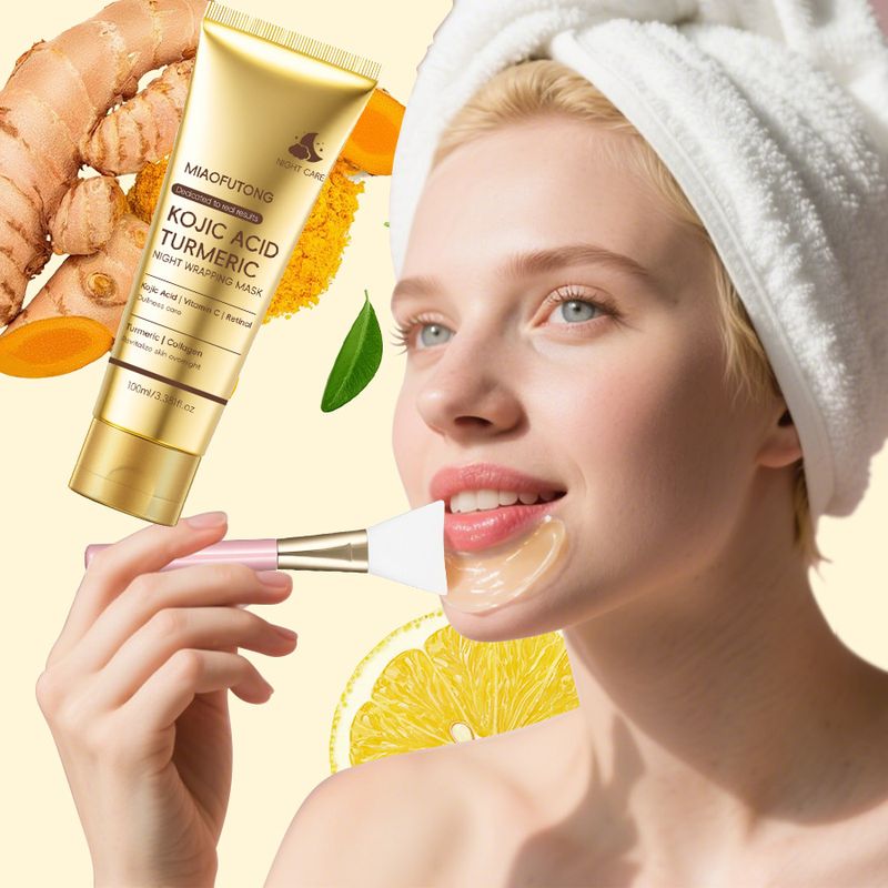 Maschera avvolgente notturna all'acido cogico e curcuma, la più venduta, per la pulizia, il ringiovanimento e l'illuminazione della pelle._voghion.com