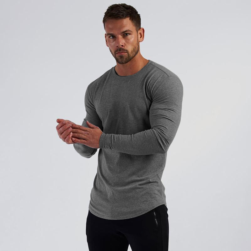Camicia base tendenza da uomo a maniche lunghe sportiva slim in puro cotone traspirante con fondo tondo_voghion.com