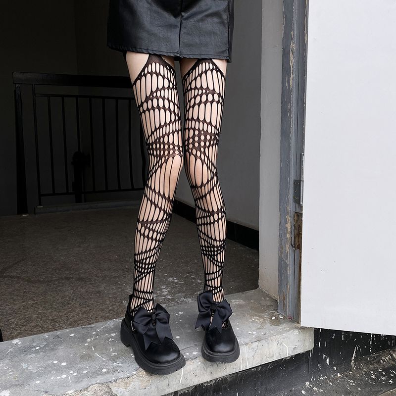 Calze autoreggenti sexy sottili in stile giapponese nere con apertura sul cavallo, non rimovibili, in pizzo trasparente e antiscivolo, per donna_voghion.com