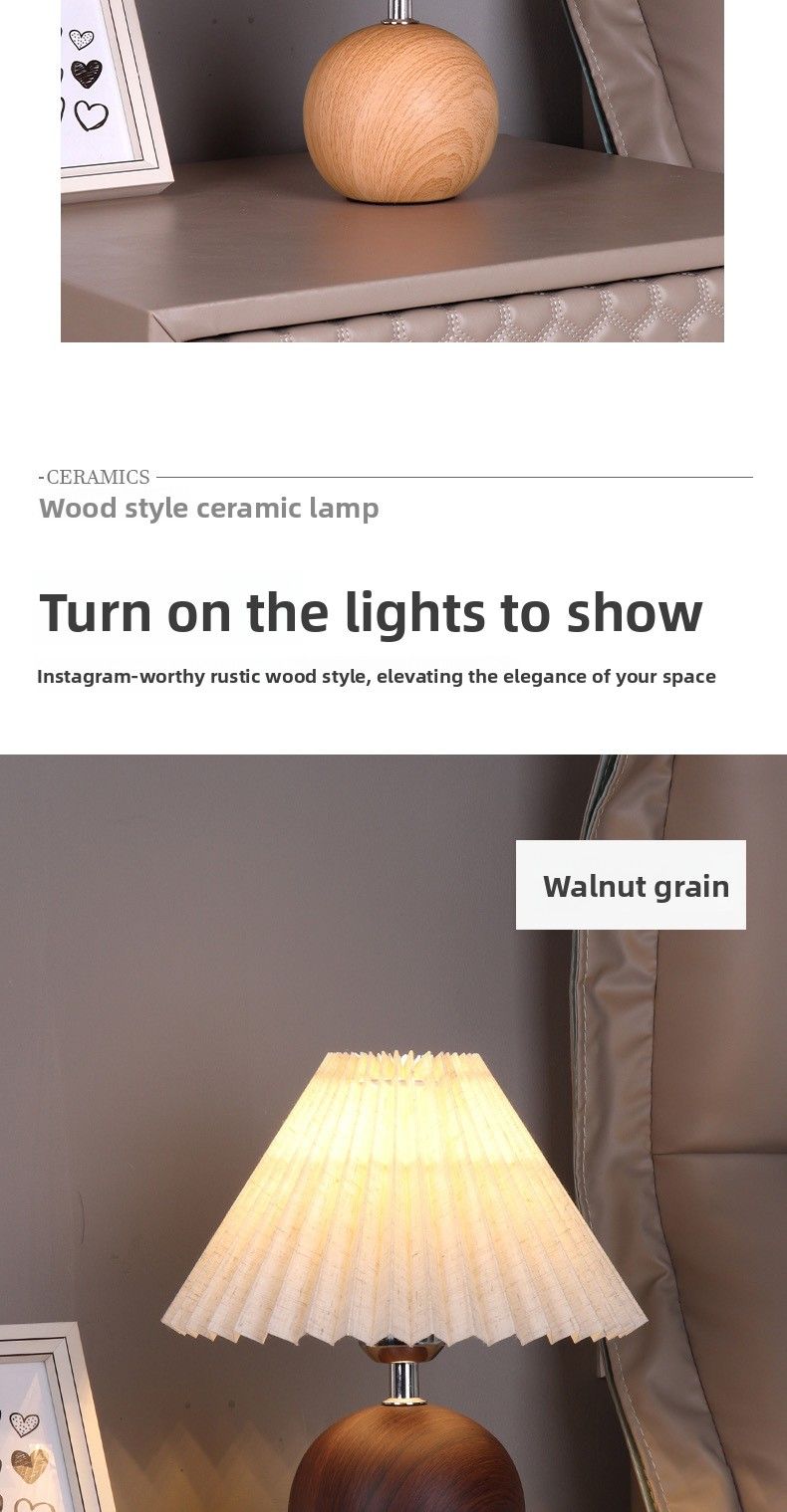 Lampada da comodino in ceramica nordica da tavolo plissettato, accogliente, romantica, semplice, in stile INS, stile femminile, di alta qualità._voghion.com