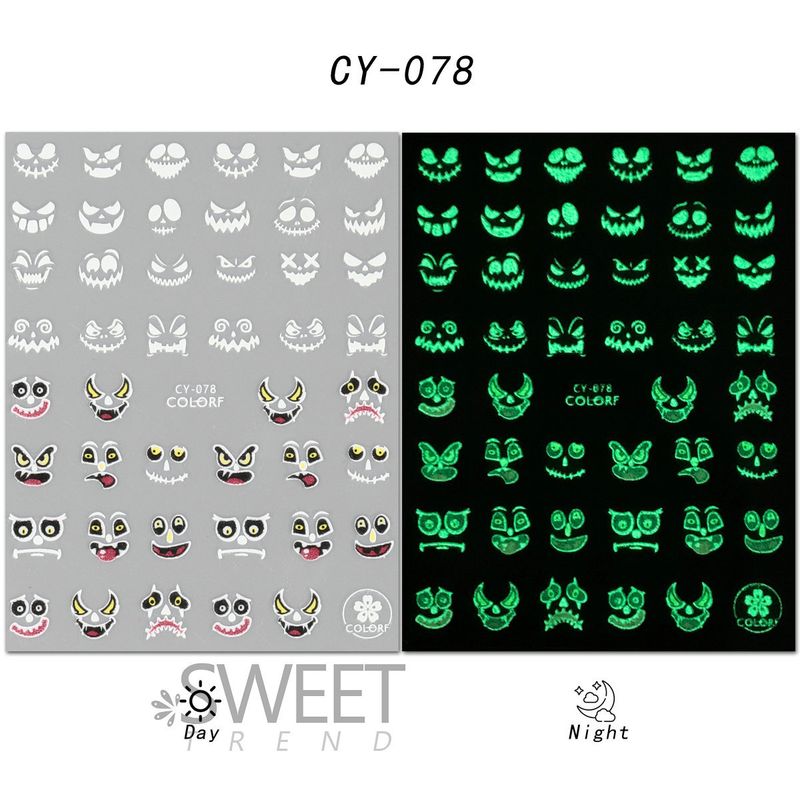 Halloween lumineux faux ongles tatouage autocollant Art temporaire tatouages imperméable coloré temporaire mignon tatouages pour ongles_voghion.com