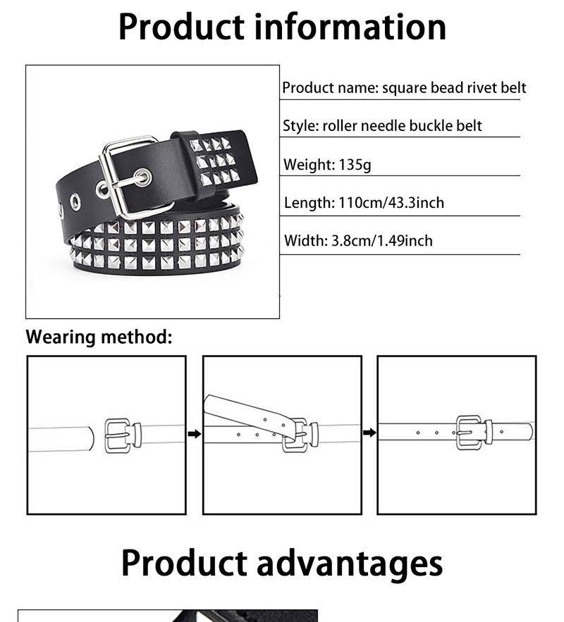 Ceintures de créateur pour femmes, nouvelle collection tendance, perles carrées, rivets, pyramide en métal, matériel punk, jeans_voghion.com