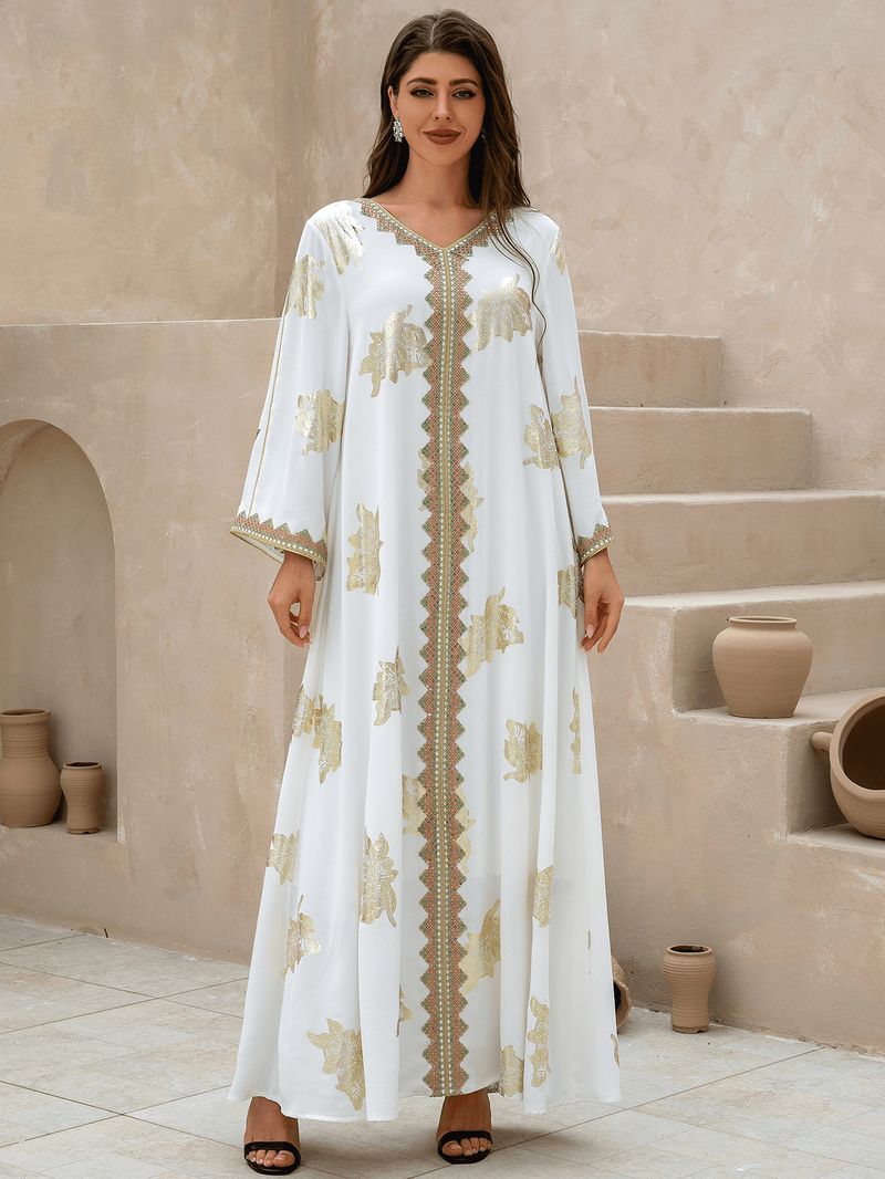Dameskleding Midden-Oosten Nieuwe Hot Moslim Dames Avondjurk Bloem Hot Stamping Dubai Robe_voghion.com